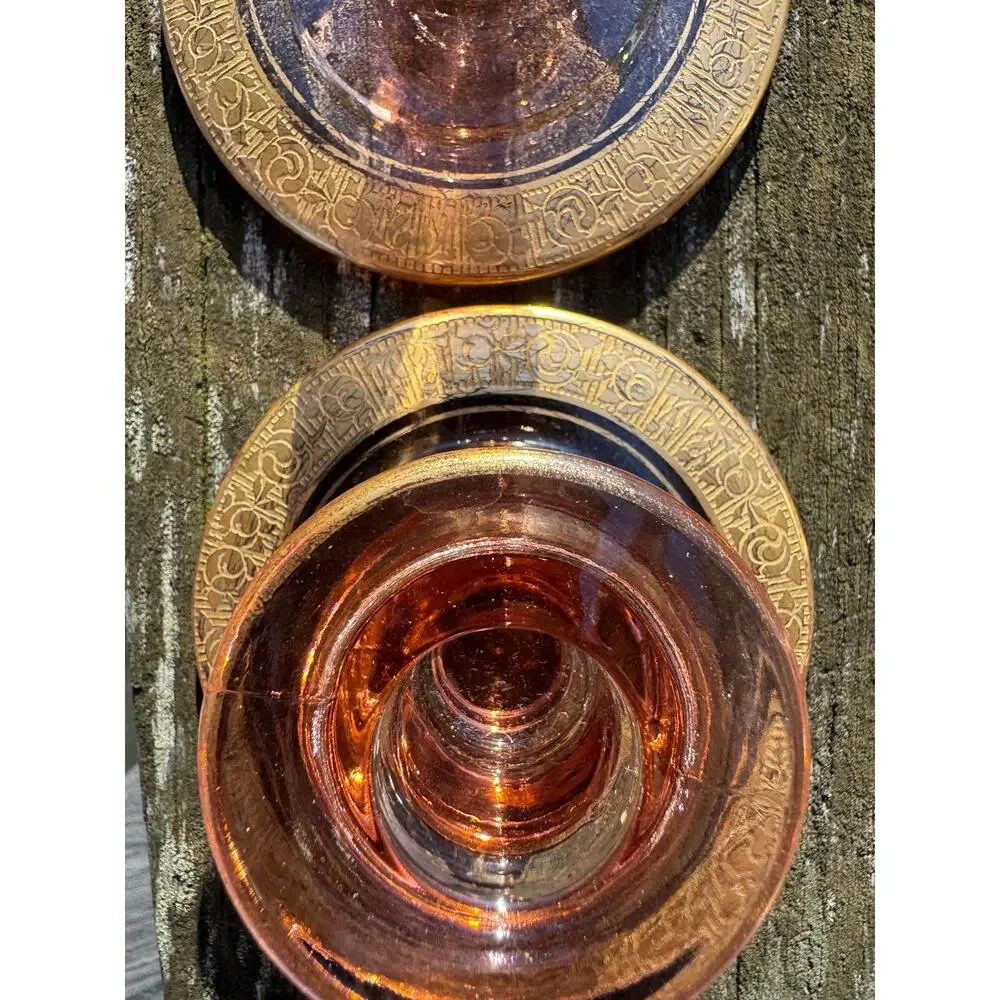 Vintage Pink Depression Glass Candle Holders Gold Rims